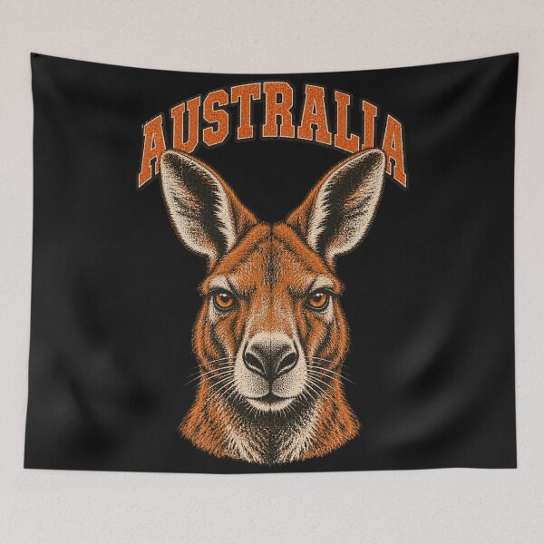 Item preview, Australia Kangaroo Vintage Varsity Athletic Style Retro Sports Red Kangaroo Face Aussie Design designed and sold by Yellowriversss.