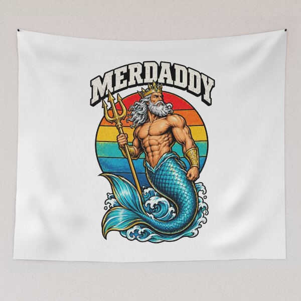 Item preview, Merdaddy Funny Merman Dad Mermaid Father Day Retro Sunset designed and sold by Whirx.