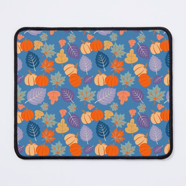 Item preview, Retro Autumn Leaves and Pumpkins – Blue Orange Purple Fall Pattern designed and sold by BigfeetLittlepaws.