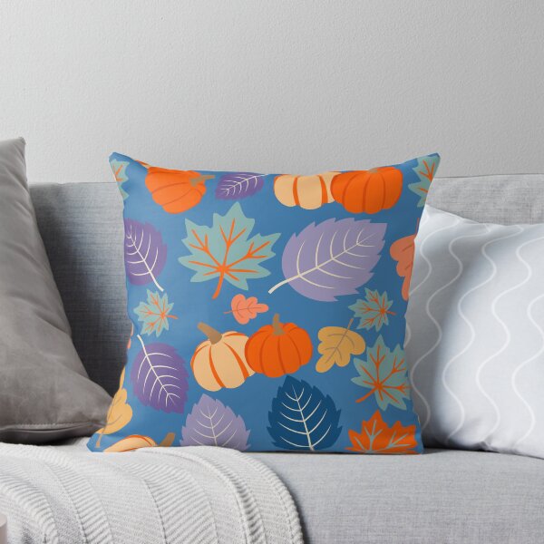 Item preview, Retro Autumn Leaves and Pumpkins – Blue Orange Purple Fall Pattern designed and sold by Britishdelights.