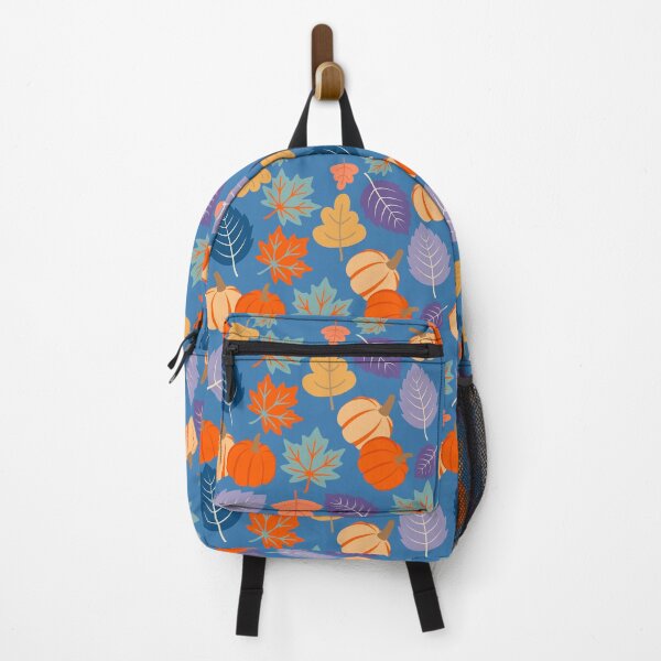 Item preview, Retro Autumn Leaves and Pumpkins – Blue Orange Purple Fall Pattern designed and sold by BigfeetLittlepaws.