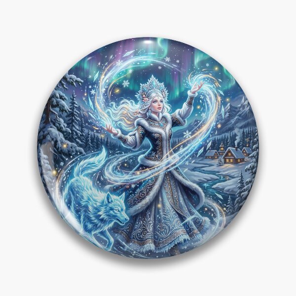 Item preview, Snow Maiden Snegurochka with Ice Wolf Under Northern Lights designed and sold by Lucid Dream Pixel.