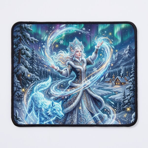 Item preview, Snow Maiden Snegurochka with Ice Wolf Under Northern Lights designed and sold by Lucid Dream Pixel.