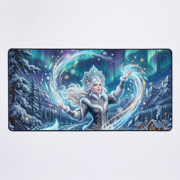 Item preview, Snow Maiden Snegurochka with Ice Wolf Under Northern Lights designed and sold by Lucid Dream Pixel.