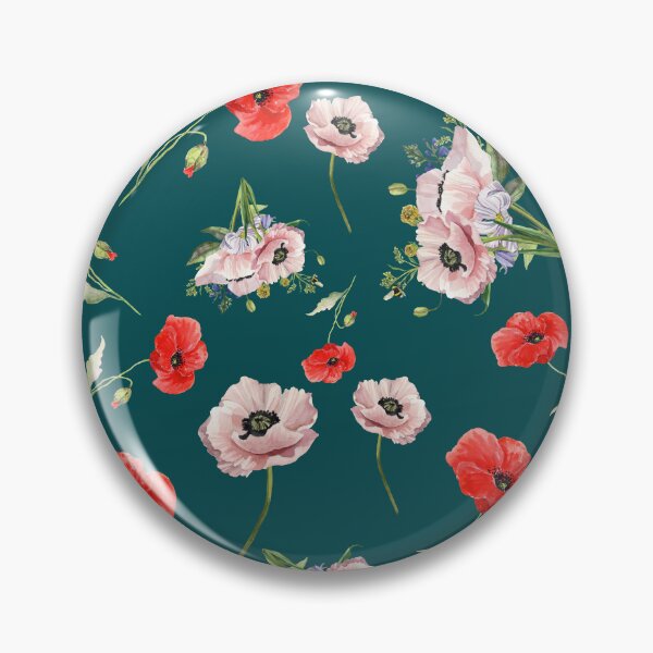 Item preview, Pink & Red Poppies on Deep Teal – Cottagecore Botanical Floral, remembrance pattern designed and sold by BigfeetLittlepaws.