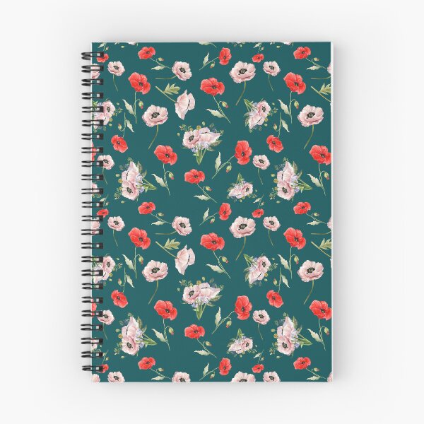 Item preview, Pink & Red Poppies on Deep Teal – Cottagecore Botanical Floral, remembrance pattern designed and sold by BigfeetLittlepaws.