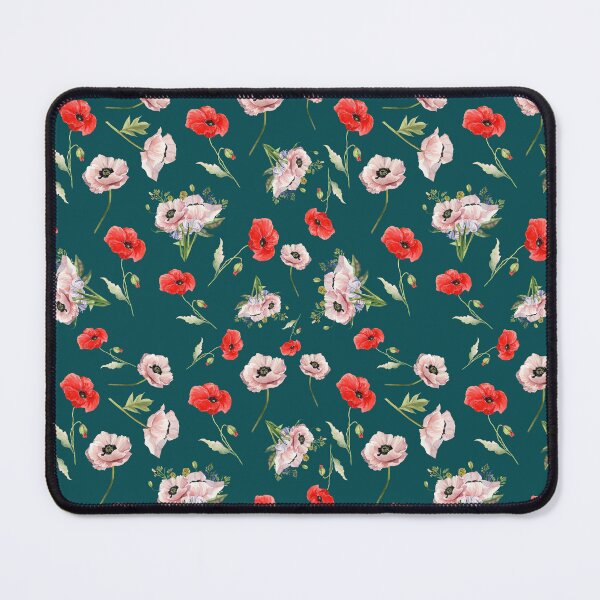 Item preview, Pink & Red Poppies on Deep Teal – Cottagecore Botanical Floral, remembrance pattern designed and sold by BigfeetLittlepaws.