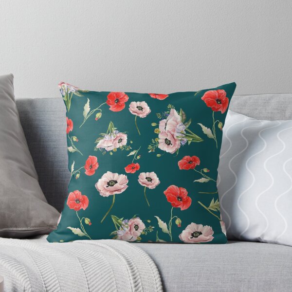 Item preview, Pink & Red Poppies on Deep Teal – Cottagecore Botanical Floral, remembrance pattern designed and sold by BigfeetLittlepaws.