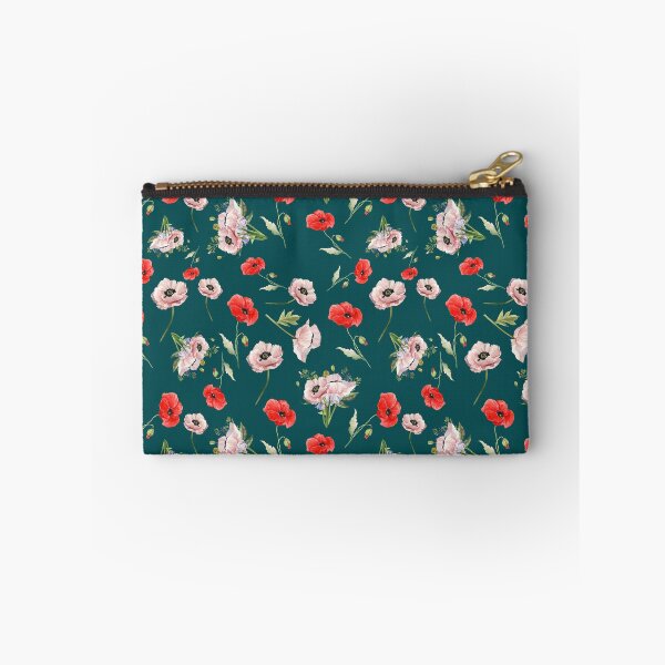 Item preview, Pink & Red Poppies on Deep Teal – Cottagecore Botanical Floral, remembrance pattern designed and sold by BigfeetLittlepaws.