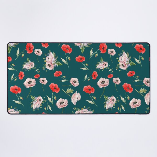 Item preview, Pink & Red Poppies on Deep Teal – Cottagecore Botanical Floral, remembrance pattern designed and sold by BigfeetLittlepaws.
