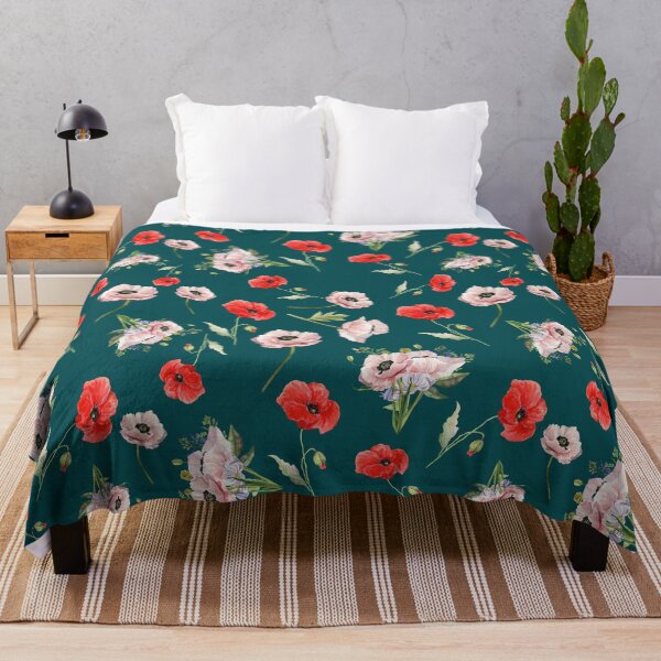 Item preview, Pink & Red Poppies on Deep Teal – Cottagecore Botanical Floral, remembrance pattern designed and sold by BigfeetLittlepaws.