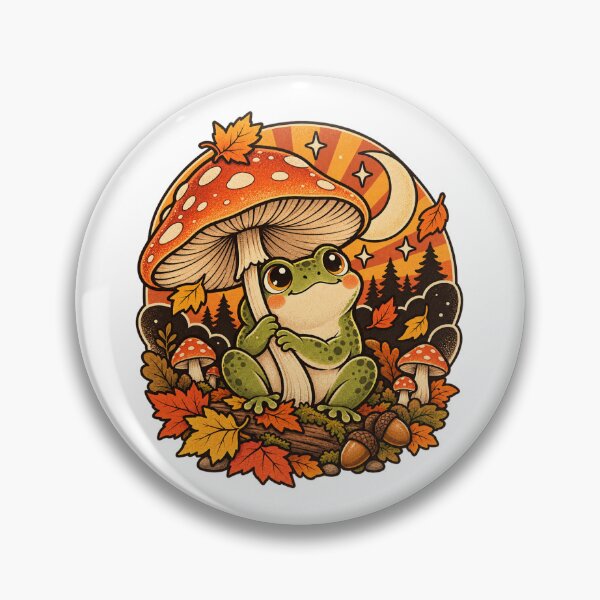 Item preview, Cute Frog Under Mushroom – Retro Autumn Cottagecore Art designed and sold by Apex Designs.
