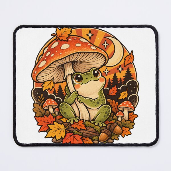 Item preview, Cute Frog Under Mushroom – Retro Autumn Cottagecore Art designed and sold by Apex Designs.