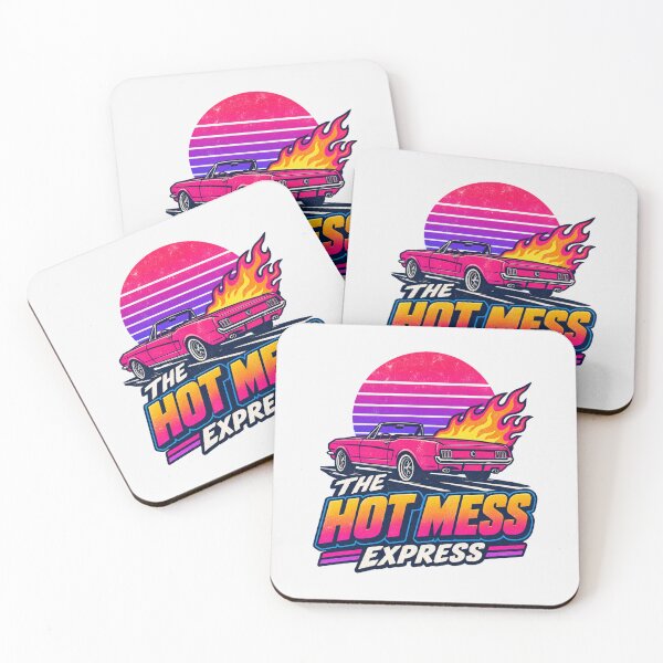 Item preview, The Hot Mess Express Funny Retro Synthwave Pink Convertible Car with Flames 80s Sunset designed and sold by Yellowriversss.