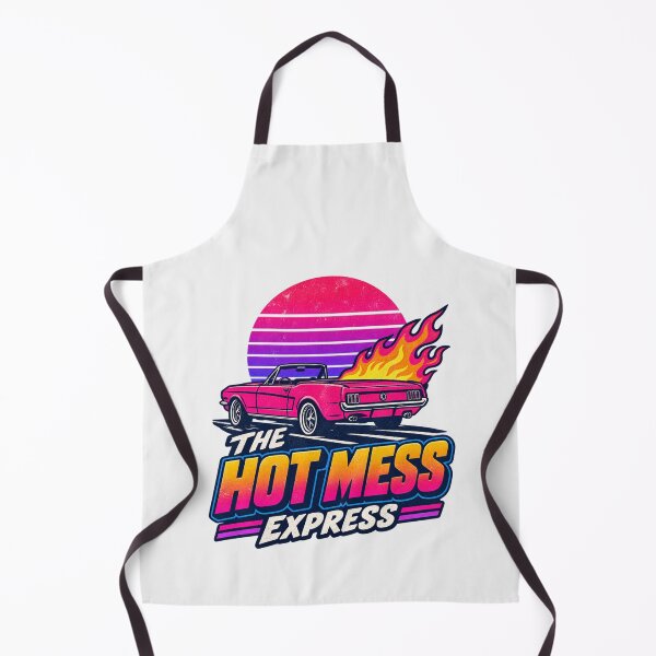 Item preview, The Hot Mess Express Funny Retro Synthwave Pink Convertible Car with Flames 80s Sunset designed and sold by Yellowriversss.
