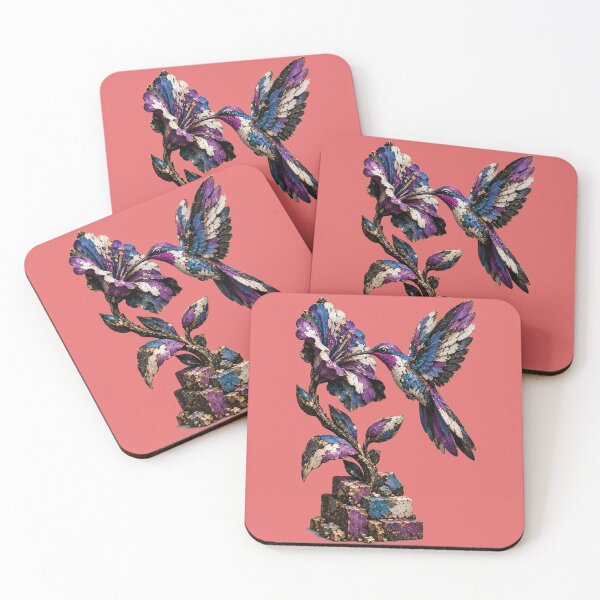 Item preview, Mosaic Hummingbird & Hibiscus – Purple Blue Floral Art designed and sold by Ania & Maxiu.