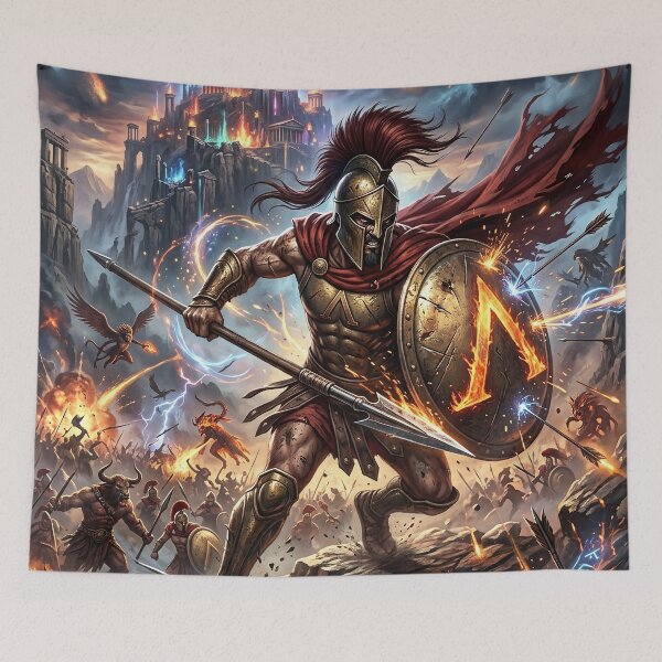 Item preview, Spartan Warrior Charging into Battle - Fantasy Art designed and sold by Lucid Dream Pixel.
