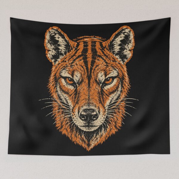 Item preview, Thylacine Tasmanian Tiger Face Vintage Screen Print Extinct Australian Marsupial Wildlife Art designed and sold by Yellowriversss.