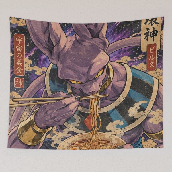 Item preview, Lord Beerus Eating Ramen DBZ Ukiyo-e designed and sold by ShawnMorrisDesigns.