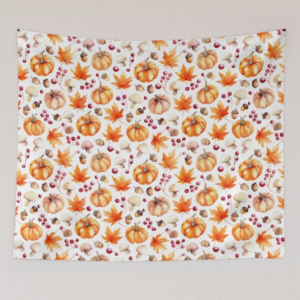Item preview, Minimal Autumn Harvest – Pumpkins, Chestnuts and Mushrooms designed and sold by ViktoriaARose.