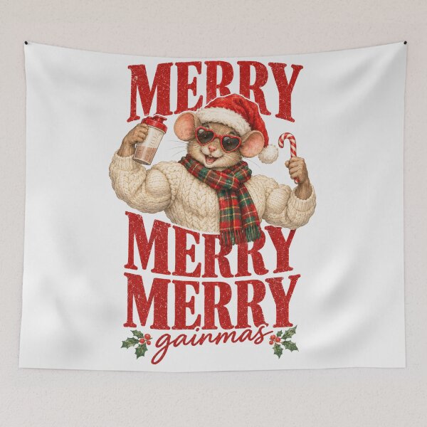 Item preview, Merry Merry Merry Gainmas Funny Gym Christmas Muscle Mouse Protein Shake Santa Hat Workout designed and sold by Yellowriversss.