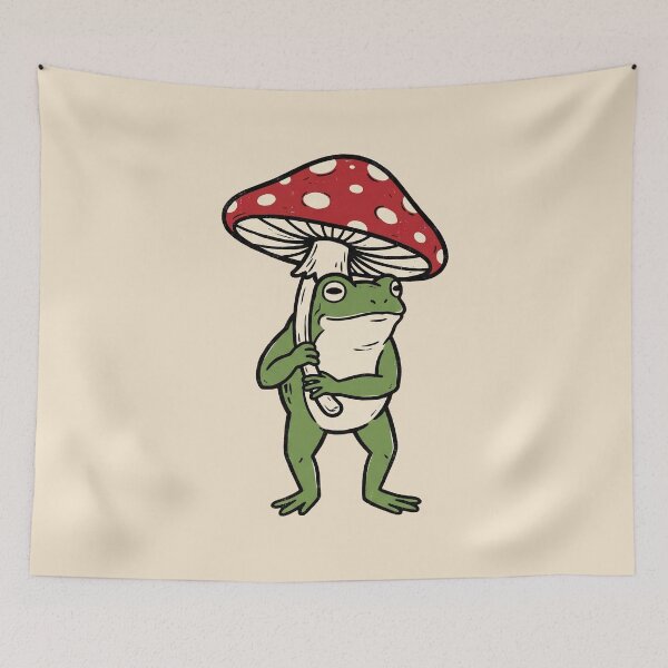 Item preview, Frog with Mushroom Umbrella Linocut designed and sold by Rariks.