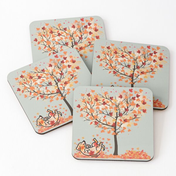 Item preview, Autumn leaves dog rolling under tree of love designed and sold by 247DesignStudio.
