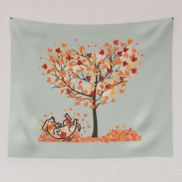 Item preview, Autumn leaves dog rolling under tree of love designed and sold by 247DesignStudio.