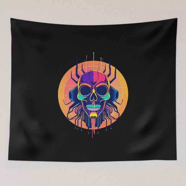 Item preview, Cyberpunk Mechanical Skull - Neon Synthwave Tech Art designed and sold by ERODED SELF.