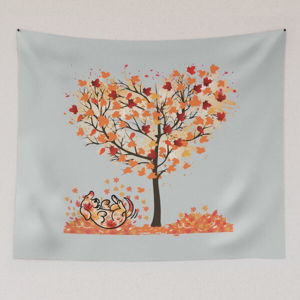 Item preview, Autumn leaves dog rolling under tree of love  designed and sold by Doodles Down South.