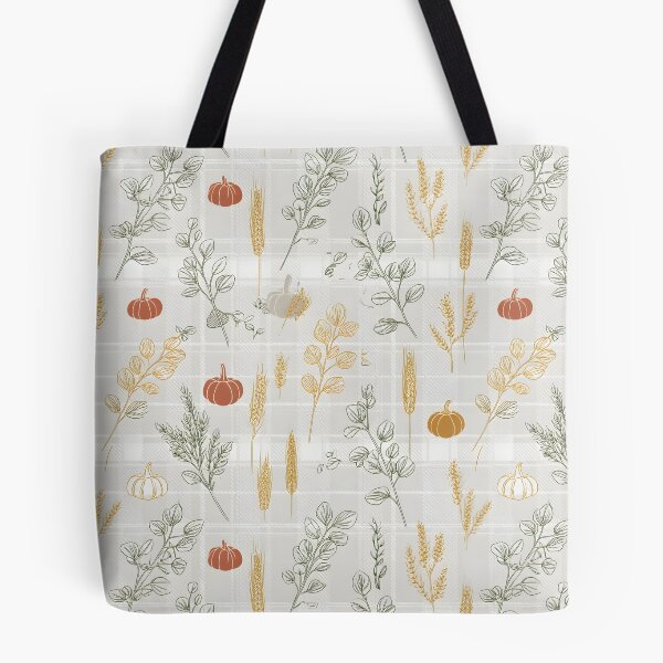 Item preview, Pale Blue Flannel Autumn – Pumpkin and Wheat Line Art designed and sold by ViktoriaARose.
