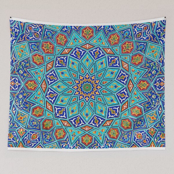 Item preview, Persian Tile Mosaic Traditional Blue Arabesque Pattern Iranian Architecture Art designed and sold by yousefi.