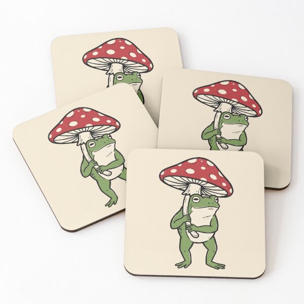 Item preview, Frog with Mushroom Umbrella Linocut designed and sold by Rariks.