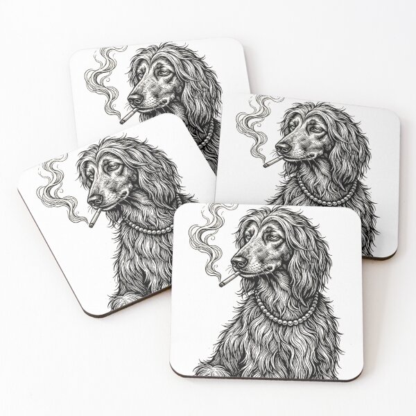 Item preview, Copy of Smoking Dachshund Diva with Pearls Vintage Engraving  designed and sold by w66aboo.