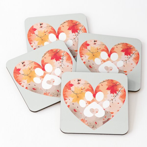 Item preview, Autumn leaves hearts and paw print  designed and sold by 247DesignStudio.