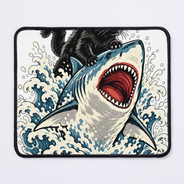 Item preview, Wild Black Cat Riding a Shark designed and sold by Nordo Studio.