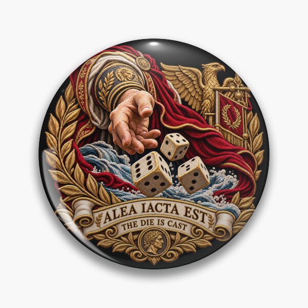 Item preview, Alea Iacta Est Roman Dice Embroidery – The Die Is Cast Latin Motto Design designed and sold by Emoji Emblems.
