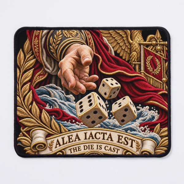 Item preview, Alea Iacta Est Roman Dice Embroidery – The Die Is Cast Latin Motto Design designed and sold by Emoji Emblems.