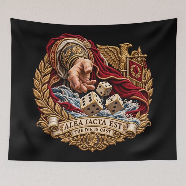 Item preview, Alea Iacta Est Roman Dice Embroidery – The Die Is Cast Latin Motto Design designed and sold by Emoji Emblems.