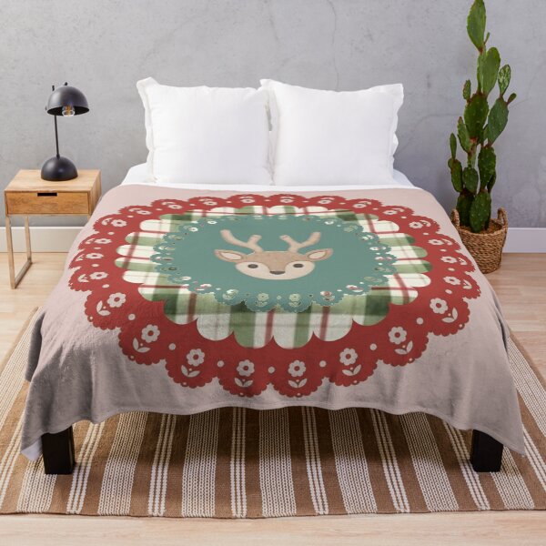 Item preview, Rustic Christmas Reindeer & Red Lace Tartan Plaid Holiday Ornament Art designed and sold by Liberarteprint.