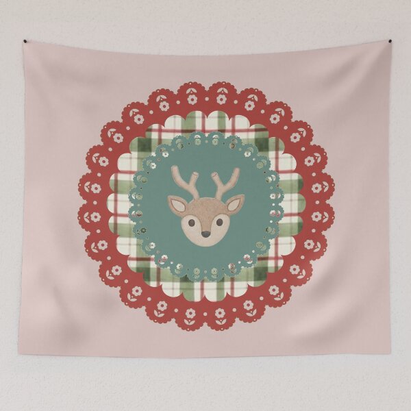 Item preview, Rustic Christmas Reindeer & Red Lace Tartan Plaid Holiday Ornament Art designed and sold by Liberarteprint.