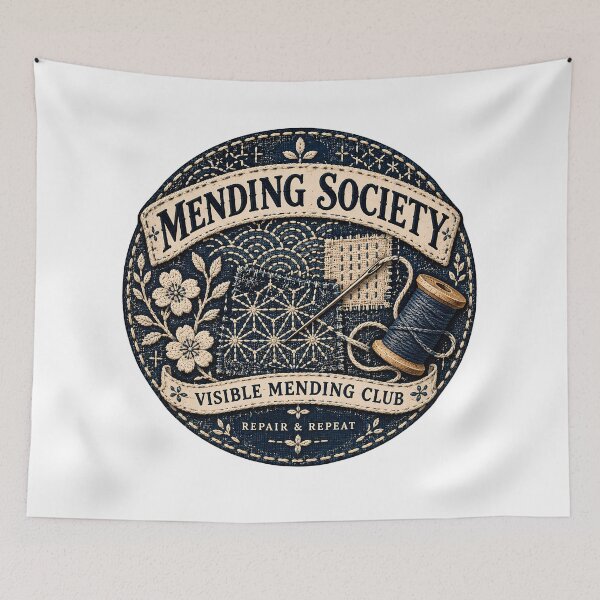 Item preview, Vintage Visible Mending Society Badge designed and sold by MysticCanvasAi.