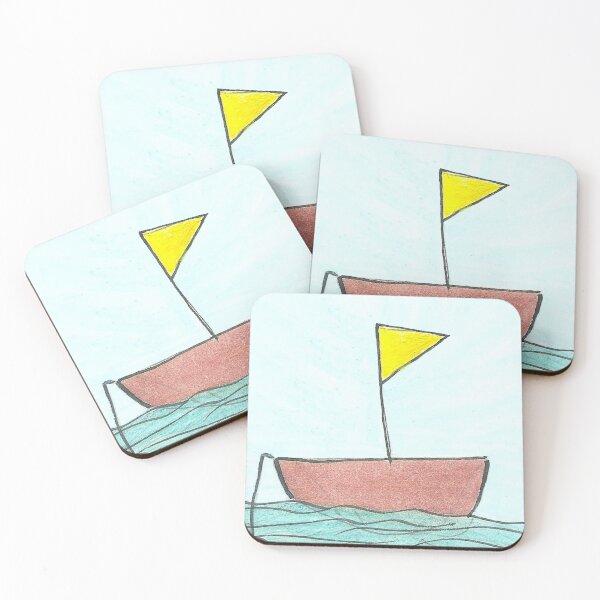 Item preview, Cute Little Boat with Yellow Flag Hand drawn in watercolor and ink designed and sold by Boy and Belugee Studio.