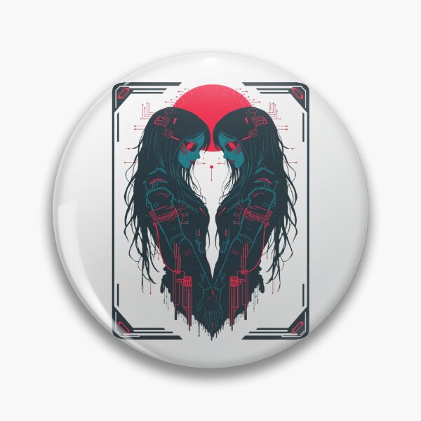 Item preview, Cyberpunk Twin Androids - Neon Retro Sci-Fi Heart Art designed and sold by ERODED SELF.