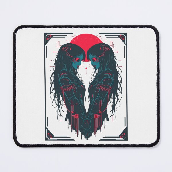 Item preview, Cyberpunk Twin Androids - Neon Retro Sci-Fi Heart Art designed and sold by ERODED SELF.