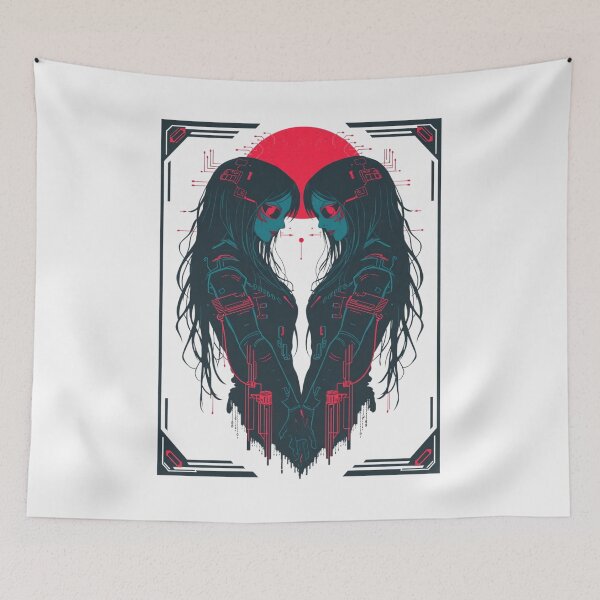 Item preview, Cyberpunk Twin Androids - Neon Retro Sci-Fi Heart Art designed and sold by ERODED SELF.