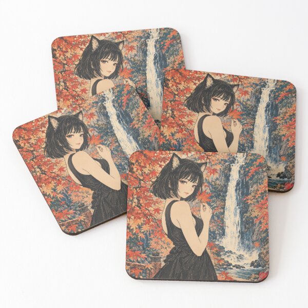 Item preview, Cat Girl in Autumn Waterfall designed and sold by Komatoya.