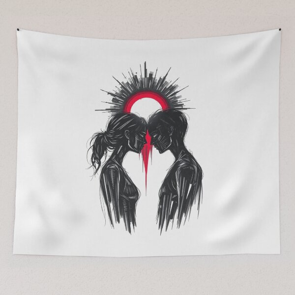 Item preview, Cyberpunk Lovers Silhouette - Dark Glitch Art Romance designed and sold by ERODED SELF.