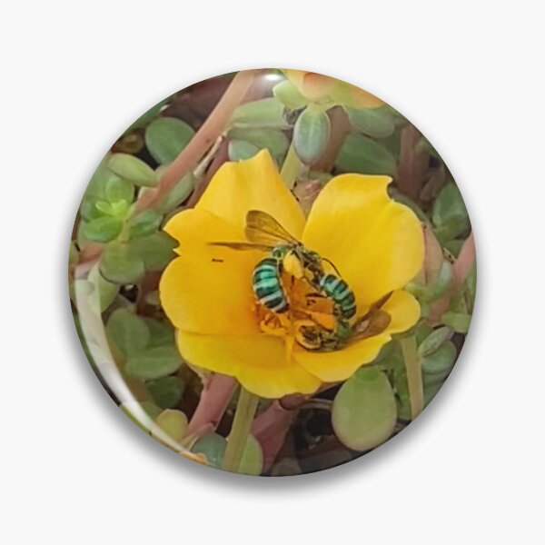 Item preview, Green Metallic Bees on Purslane designed and sold by Ben Waggoner.