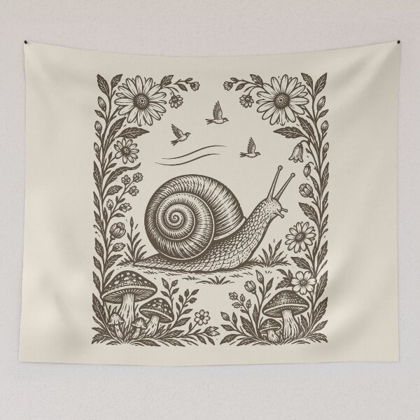 Item preview, Snail Birds Mushrooms Floral Woodland Vintage designed and sold by Y-Vibes.